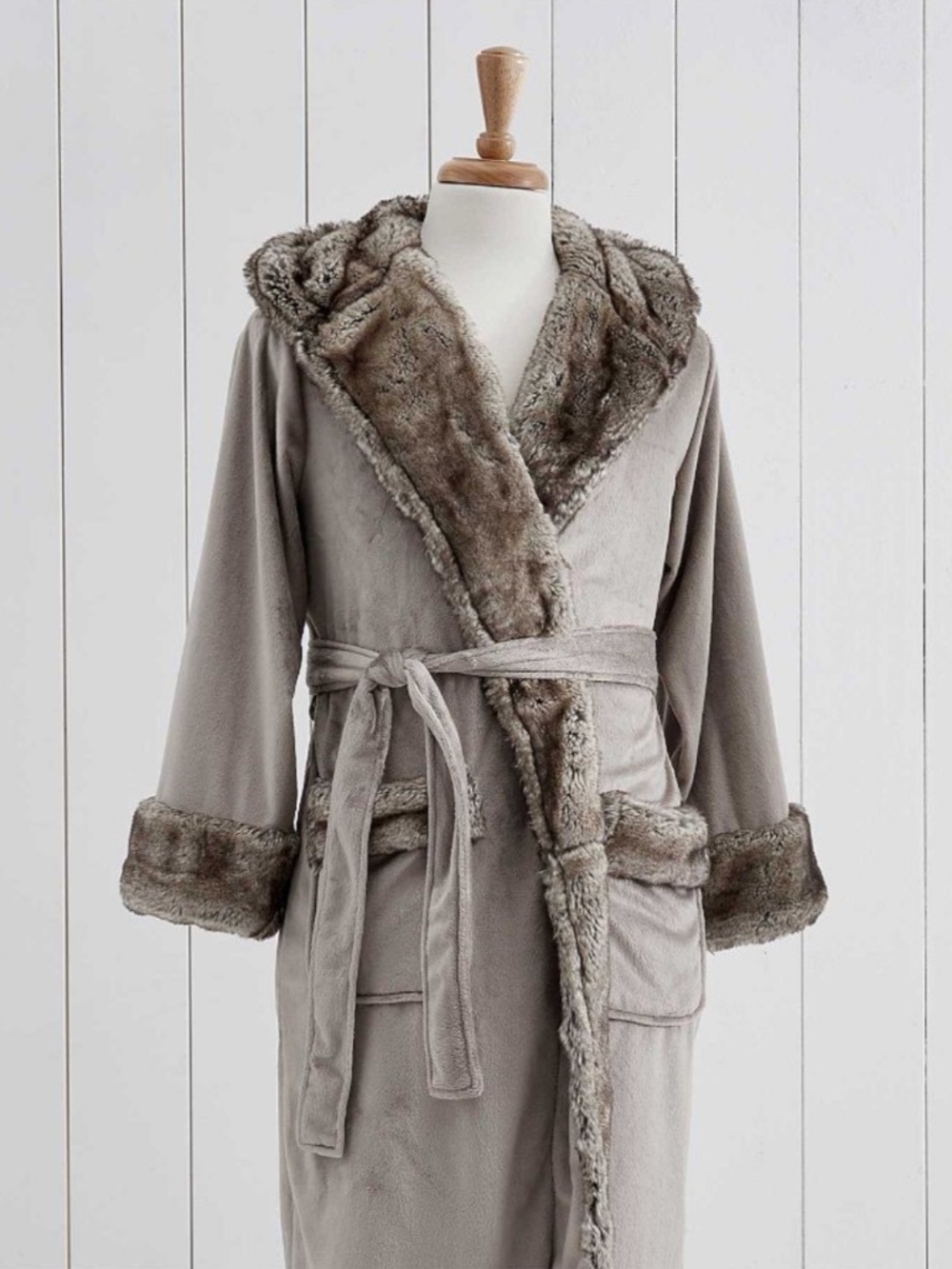 Pottery Barn Light Taupe Faux Fur Robe - Soft Neutral
